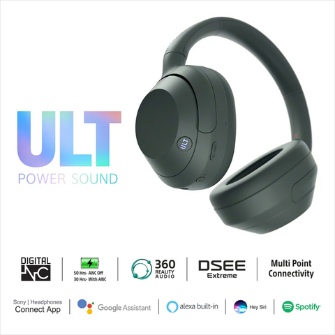 Sony ULT WEAR Headphones WH-ULT900N | Massive Bass | Noise Cancelling | 30Hrs Battery | 10 Min Charge = 5Hrs Playback | 360 Reality Audio | Wind Noise Reduction | Multipoint Connect | Quick Access | Fast Pair
